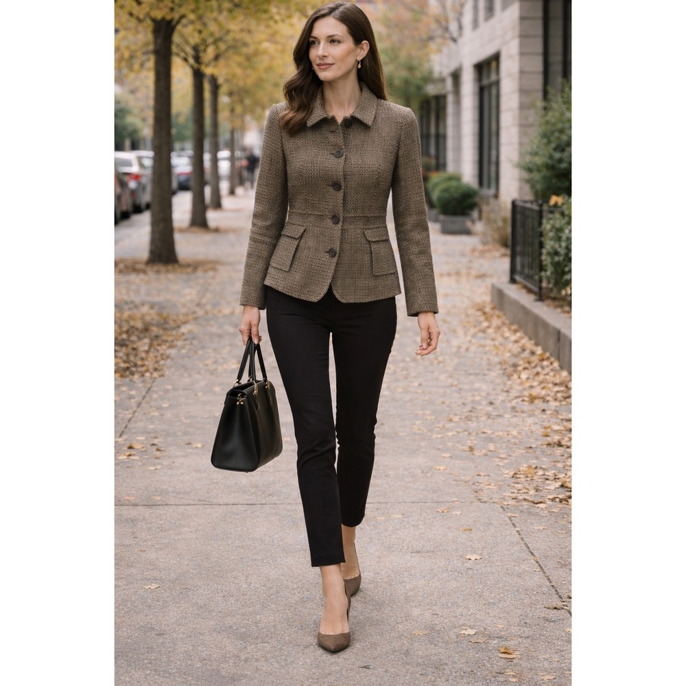 Banana Republic Houndstooth Blazer‎ Wool Linen Jacket Lined Size 10